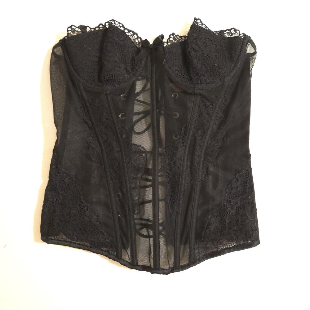 VS Very Sexy Black Lace Mesh Corset Bustier Top 34B